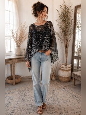 Blue Sky Clothing Co. 100% Silk Boho Overlay Poncho Top – Artsy Whimsigoth